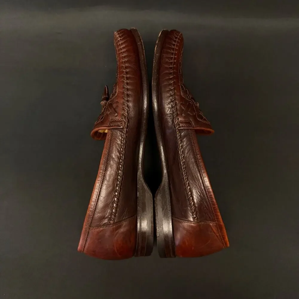 Santoni Vero Cuoio Loafers Mens 7.5D Brown Tassle Woven Italy Leather Dress Shoe